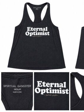 Spiritual Gangster Eternal Optimist Tank Top Size M Black Graphic Racerback